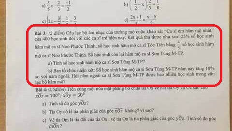 Đề thi học kỳ yêu cầu tính số học sinh hâm mộ Sơn Tùng M-TP