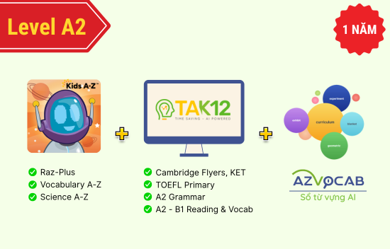 Picture of Bộ chương trình học TA cùng KidsA-Z và TAK12 level A2 01 năm